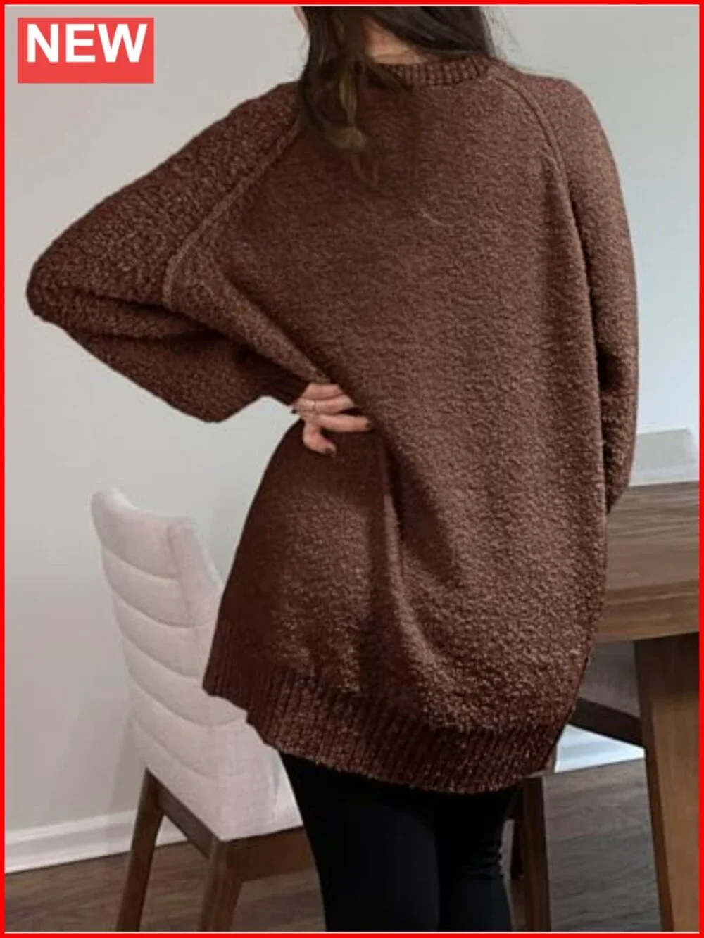 Womens Oversized Fuzzy Sweater Crew Neck Long Sleeve